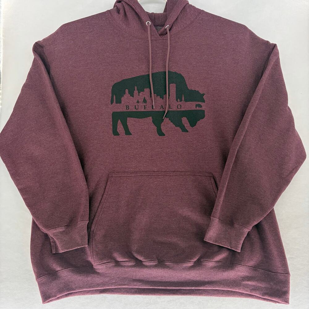 In the Buff Apparel Buffalo Skyline Pullover Hoodie Maroon ApproxWomens 2XL